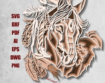 Layered Horse Mandala SVG: Laser Cut File, Boho Wall Decor (Digital Download)
