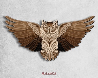 Multilayer Owl Laser Cut File Owl Mandala SVG Layer Owl CNC multilayer Owl Dxf Ai CO2 File Xtool CO2 Owl Mandala Wall Decor DIY