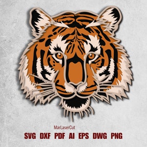 Tête de tigre multicouche découpée au laser fichier 3D tigre Mandala en couches coupe Dxf tigre fichier SVG 3D contreplaqué Mandala tigre modèle CNC tigre DXF