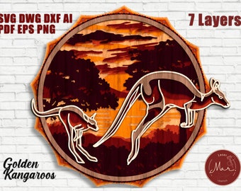 Layered Kangaroo Sunset Laser Cut File: Aussie Mandala SVG