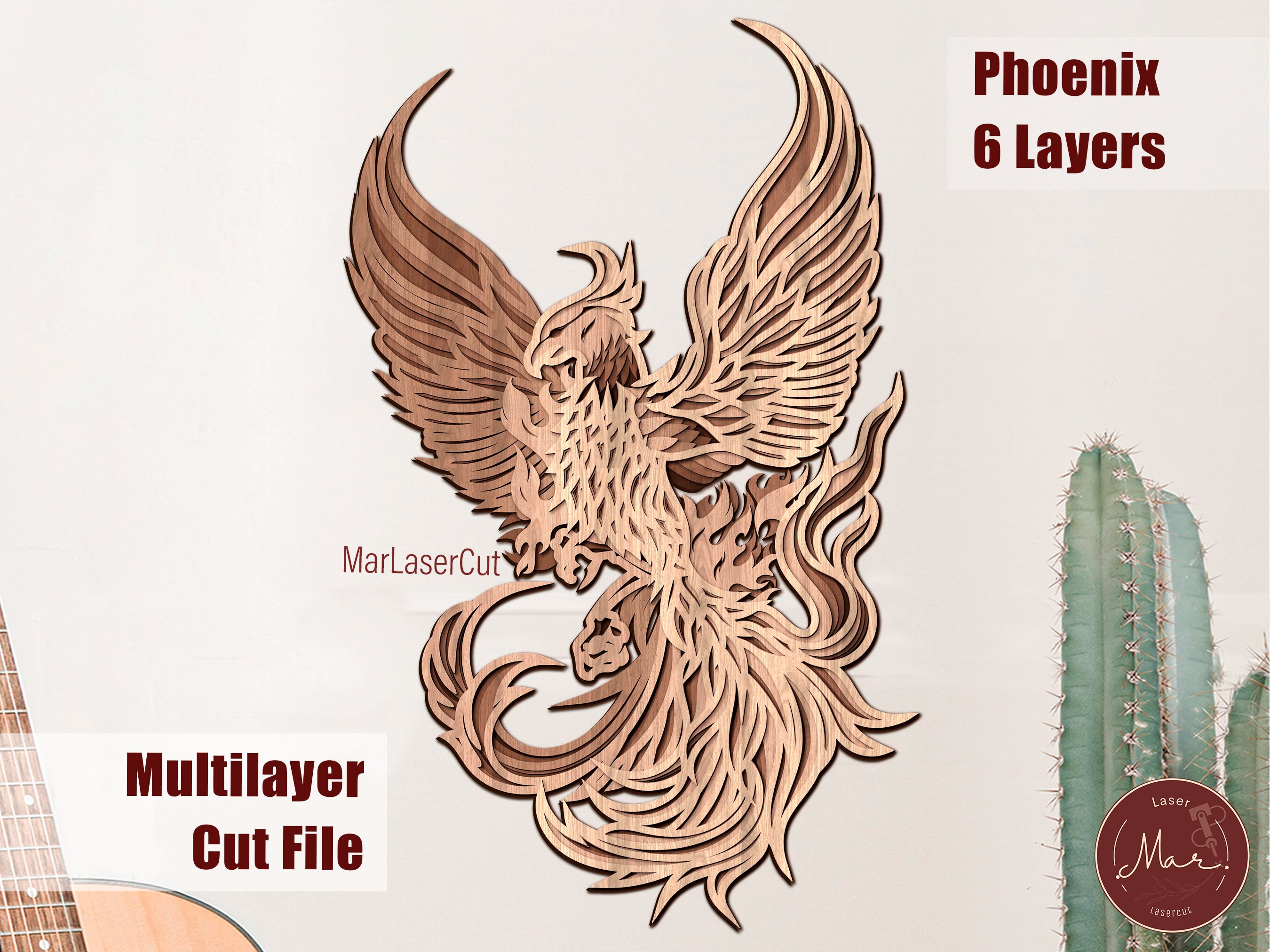 Multilayer Phoenix Laser Cut File 3D Layered Phoenix Paper