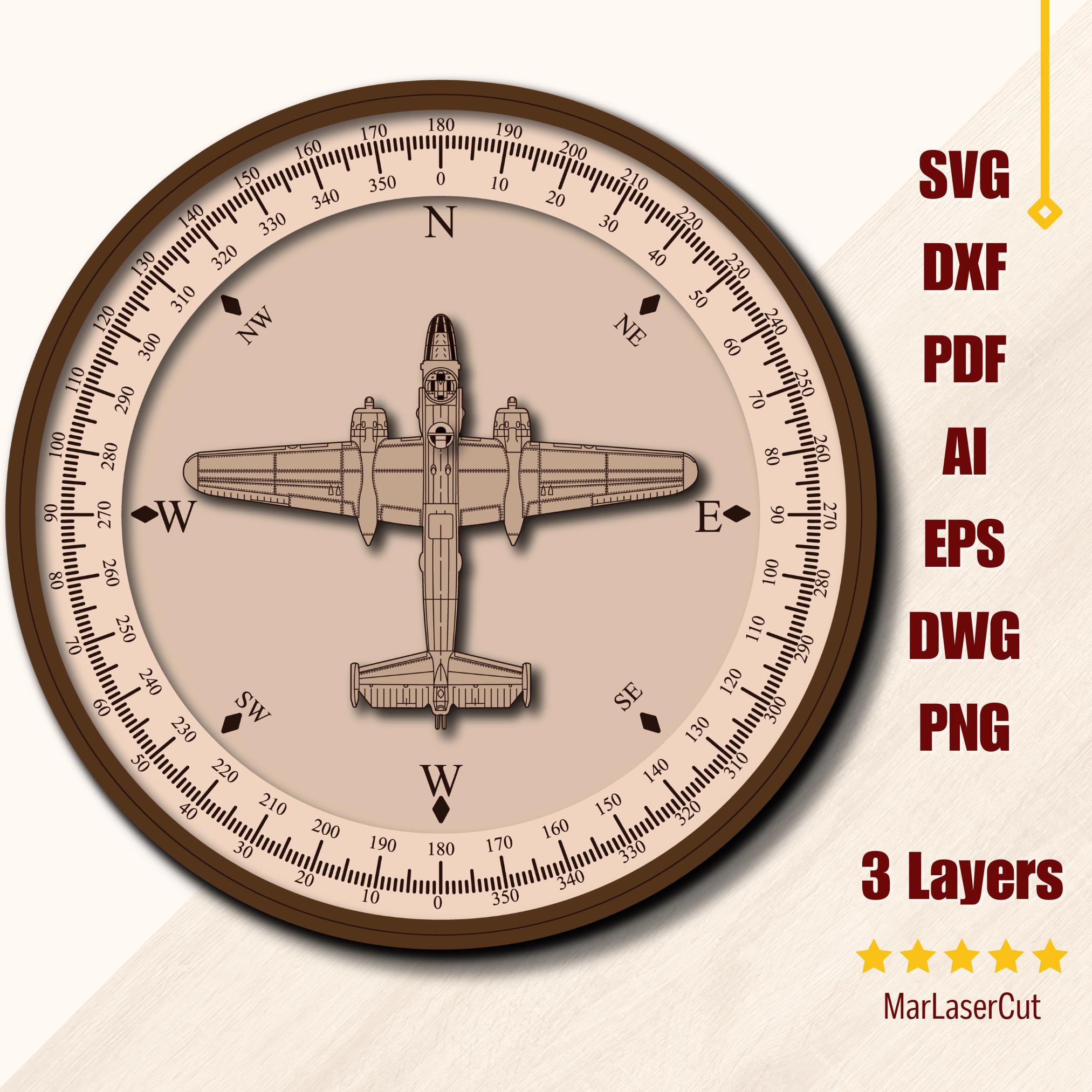 Airplane Compass Laser Cut File SVG Layered Aviation Compass Instant ...