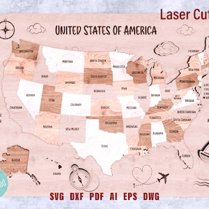 USA Kinder Puzzle Laser geschnitten Datei SVG Montessori Puzzle für Kinder Laser Cut-Datei Glowforge Laser Cut USA Themen Laser Kunst DXF