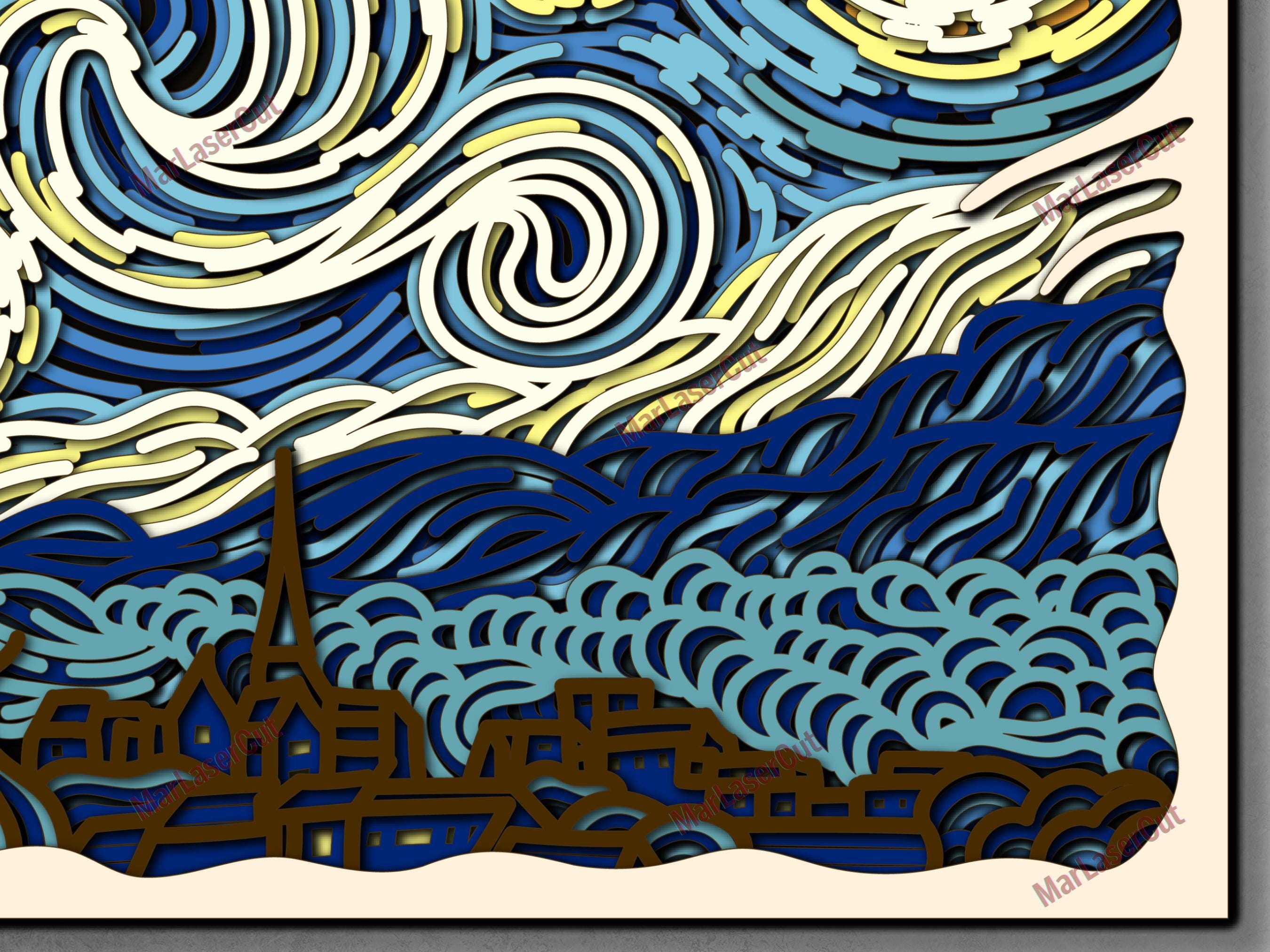 Starry Night Layered SVG: Van Gogh Laser Cut Mandala Art Digital