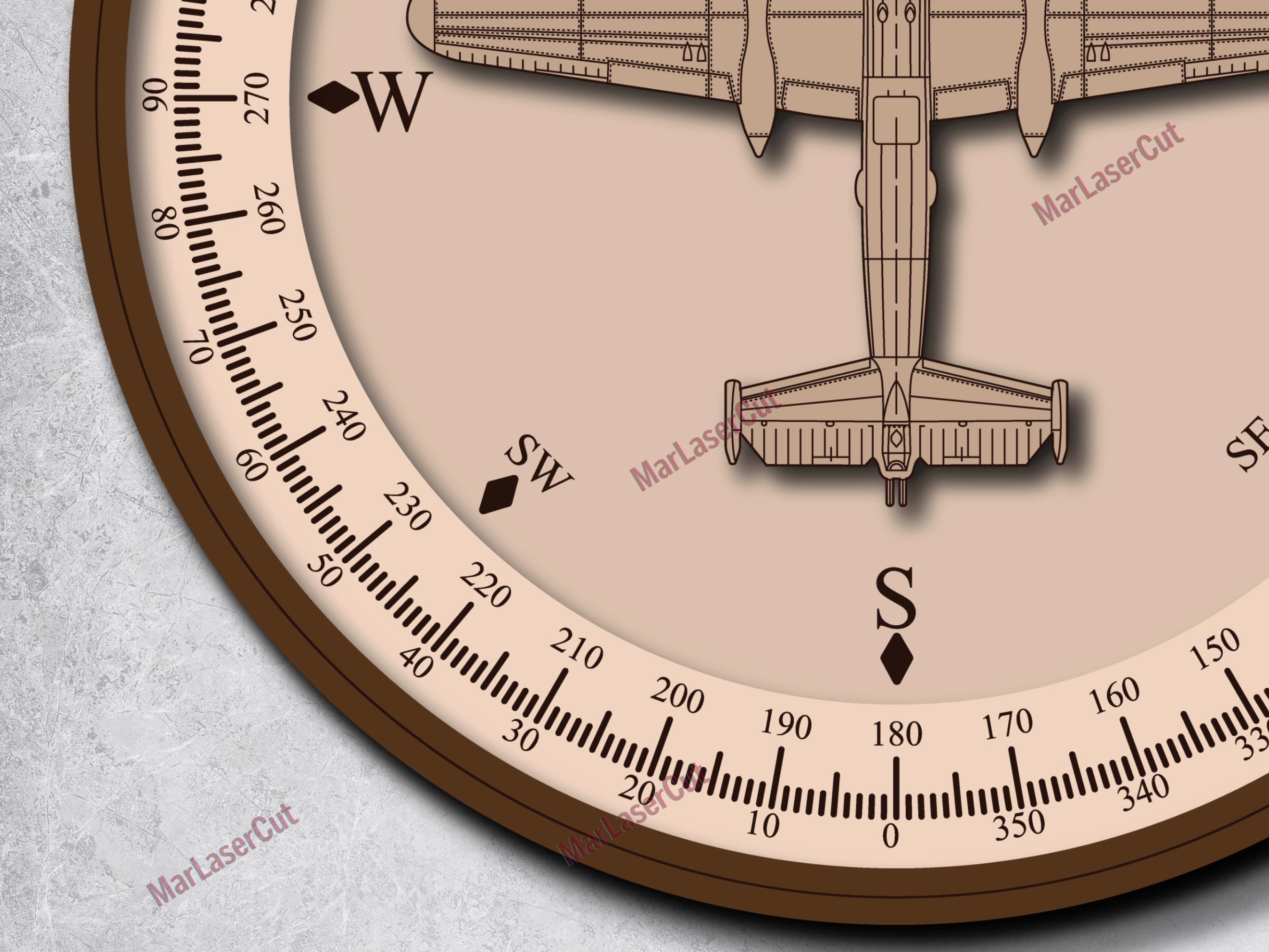 Airplane Compass Laser Cut File SVG Layered Aviation Compass Instant ...