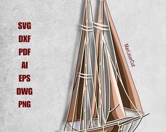 Multilayer Nautical Sailing Boat Laser Cut 3D File SVG file for CNC Vector Design Glowforge Silhouette Cricut Boho Home Decor wall art CO2