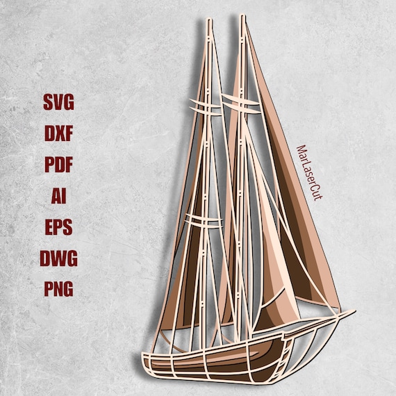 Multilayer Nautical Sailing Boat Laser Cut 3D File SVG file for CNC Vector Design Glowforge Silhouette Cricut Boho Home Decor wall art CO2