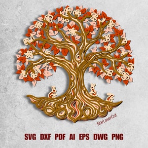 Arbre de vie en couches SVG Arbre de vie SVG coupe fichier 3D arbre de vie Mandala SVG papier de découpe multicouche arbre découpé au laser fichier Dxf Nature
