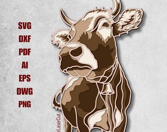 Layered Farm Cow SVG: 3D Laser Cut File (Digital Download)