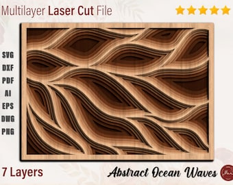 Abstract Waves Laser Cut 3D File Instant Download Ocean Multilayer Laser Cut File CNC Glowforge Mandala Boho Home Wall Decor Ocean Waves