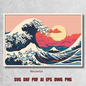 Große Welle Geschichtet SVG Japanische Kunst SVG Schnittdatei 3d Schicht Dekorative Kunst Mandala SVG Papierschnitt Multilayer Laser Cut Datei Dxf Fil Mandala