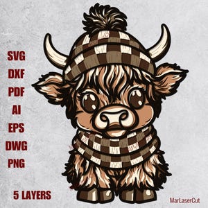 Multilayer Highland Kuh Laser Cut-Datei Highland Kuh SVG Layered Dxf-Dateien Lasercut Highland SVG-Datei 3D Sperrholz Kuh Cnc-Fräser-Datei DXF