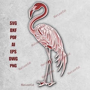 Multilayer Flamingo Laser Cut Datei 3D Layered Sommer Laser Cut Dxf Dwg Rosa Sperrholz Schneiden SVG-Datei 3D Sperrholz Flamingo Vorlage CNC DXF