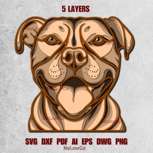 Multilayer Pitbull SVG Cut File Laser Paper Cutting Staffordshire Plywood Cutting Wall Art Dog 3D Layered Design Laser Cut Layered Pitbull