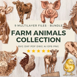 Animaux de la ferme multicouches découpés au laser chèvre fichier découpé au laser en couches vache Highland SVG cheval multicouche fichiers laser CNC fichiers en couches Highland