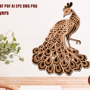 Multilayer Pfau Laser Cut Datei 3D Layered Peacock Dxf Dwg Sperrholz Schneiden SVG-Datei 3D Sperrholz Pfau Vorlage CNC-Fräser DXF