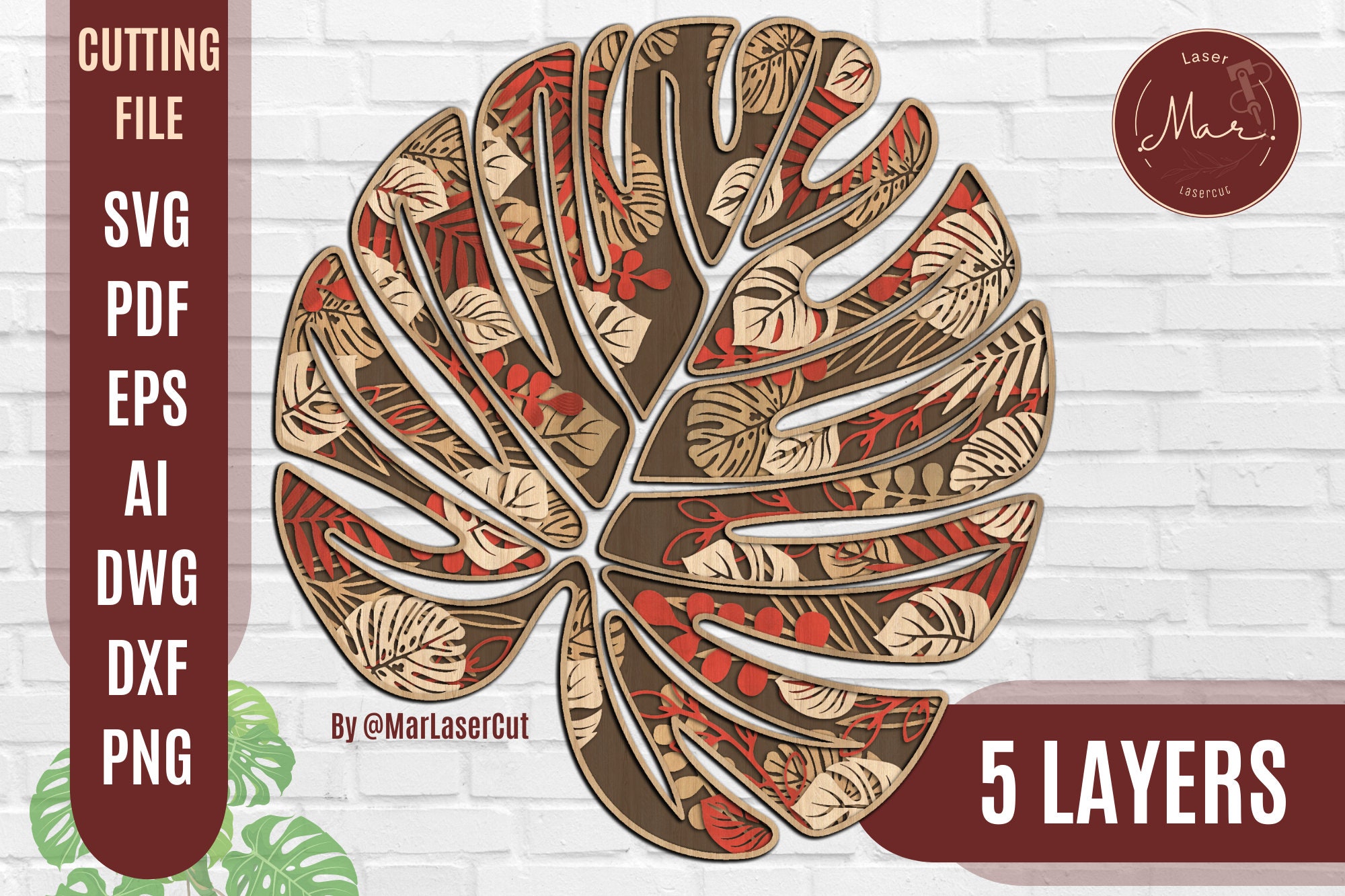 Monstera Leaf Laser Cut 3D File SVG | Instant Download Vector Pattern ...