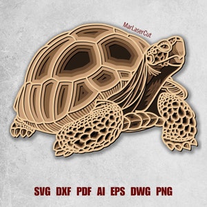 Tortue multicouche découpée au laser fichier 3D SVG Téléchargement instantané Tortue vectorielle Pattern Design Tortue en couches papier découpé 3D Décoration murale en bois 3D