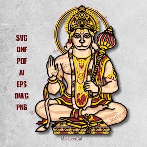 Archivo de corte láser multicapa de Hanuman Chalisa hindi, mandala hindú 3D, archivo de corte DXF en capas, SVG, plantilla de mandala hindú de madera contrachapada 3D CNC