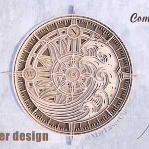 Digital File 4 layer Laser cut file DXF SVG Multi-layer files Nautical Compass CNC plan Instant Download Pdf Glowforge 3D mandala plywood