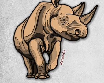 Multilayer Rhino Laser Cut File, 3D Rhino Mandala SVG, Layered Rhinoceros Svg, CNC DXF Cricut Safari Wall Art Png