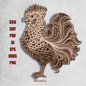 Coq multicouche - poulet découpé au laser fichier 3D coq en couches couches Dxf Dwg papier cartonné coupe fichier SVG 3D contreplaqué modèle CNC Papercraft