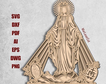 Multilayer Our Lady of Miracles Laser Cut File 3D Layered Virgin Layered Dxf Dwg Religious Laser Cut SVG File Plywood Template Cardstock SVG