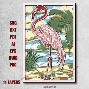 Multilayer Flamingo Laser Cut Datei 3D Layered Sommer Laser Cut Dxf Dwg Rosa Sperrholz Schneiden SVG-Datei 3D Sperrholz Flamingo Kunststück CNC DXF
