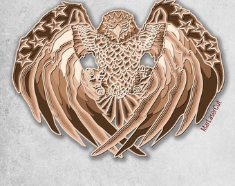 Eagle Laser Cut 3D File SVG Instant Download Vector Pattern Design Glowforge Silhouette Cricut Boho Home Wall Decor DIY 3D mandala plywood