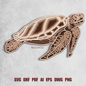 Geschichtete Meeresschildkröte Laser geschnitten 3D Datei SVG Sofortiger Download Vektor Muster Design Multilayer Glowforge Silhouette Cricut Boho Wanddeko