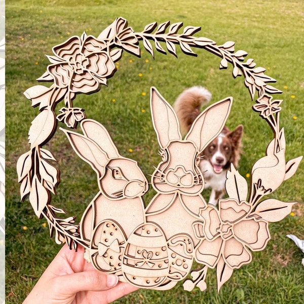 Layered Easter Bunnies Laser Cut Happy Easter 3D File SVG cutting file Easter Laser File Glowforge Easter Layered SVG Cricut Laser Template