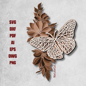 Plik wycinany laserowo motyla SVG | Natychmiastowe pobieranie wzoru wektorowego | Glowforge Silhouette Cricut Home Wall Decor DIY DXF Pdf