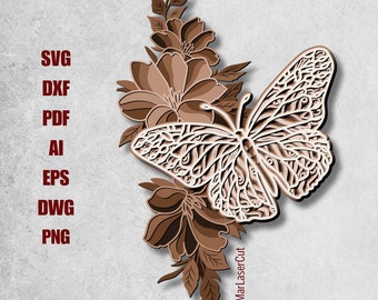 Butterfly Laser Cut File SVG | Instant Download Vector Pattern Design | Glowforge Silhouette Cricut Home Wall Decor DIY DXF Pdf