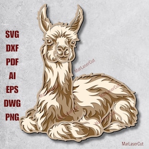 Lama découpé au laser fichier multicouche alpaga SVG en couches fichier Svg Dxf découpé au laser fichier SVG 3D Cricut en couches ferme fichier DXF