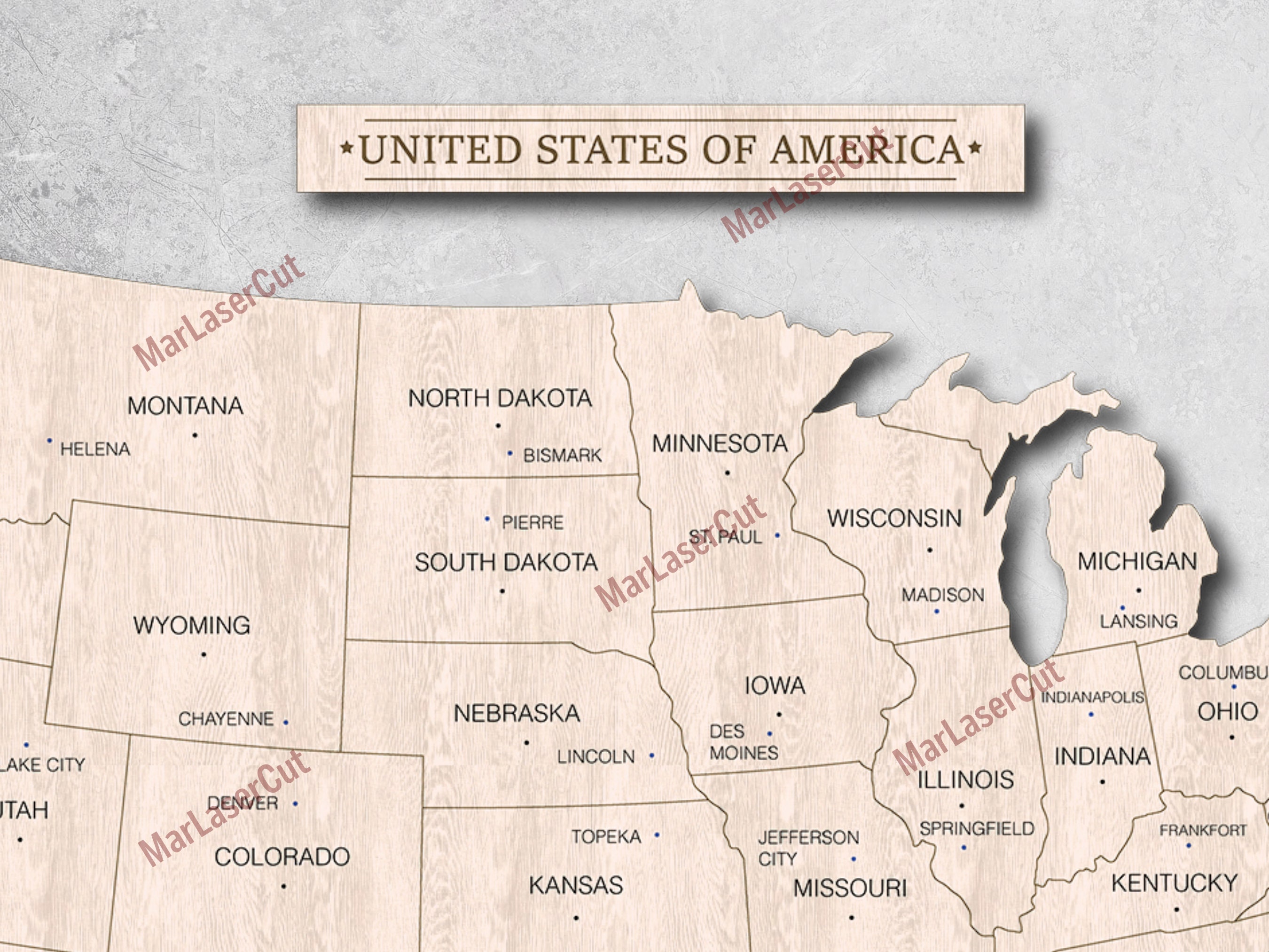 USA Map Laser Cut File 3D Wood United States Map SVG Dxf North America ...