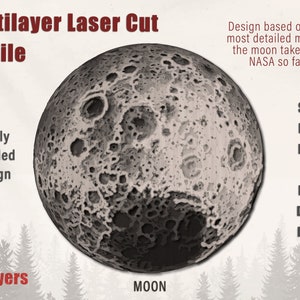 11 Layers - Full Moon Laser Cut 3D File SVG for CNC laser Dxf Svg Eps Pdf | Glowforge Multilayer laser cut art Boho Home Wall art Decor CNC