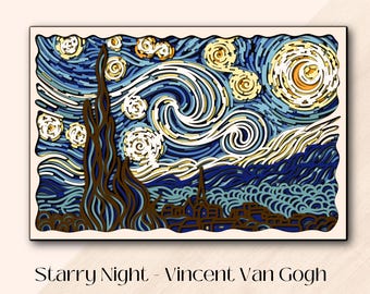 Starry Night Layered SVG: Van Gogh Laser Cut Mandala Art Digital Download