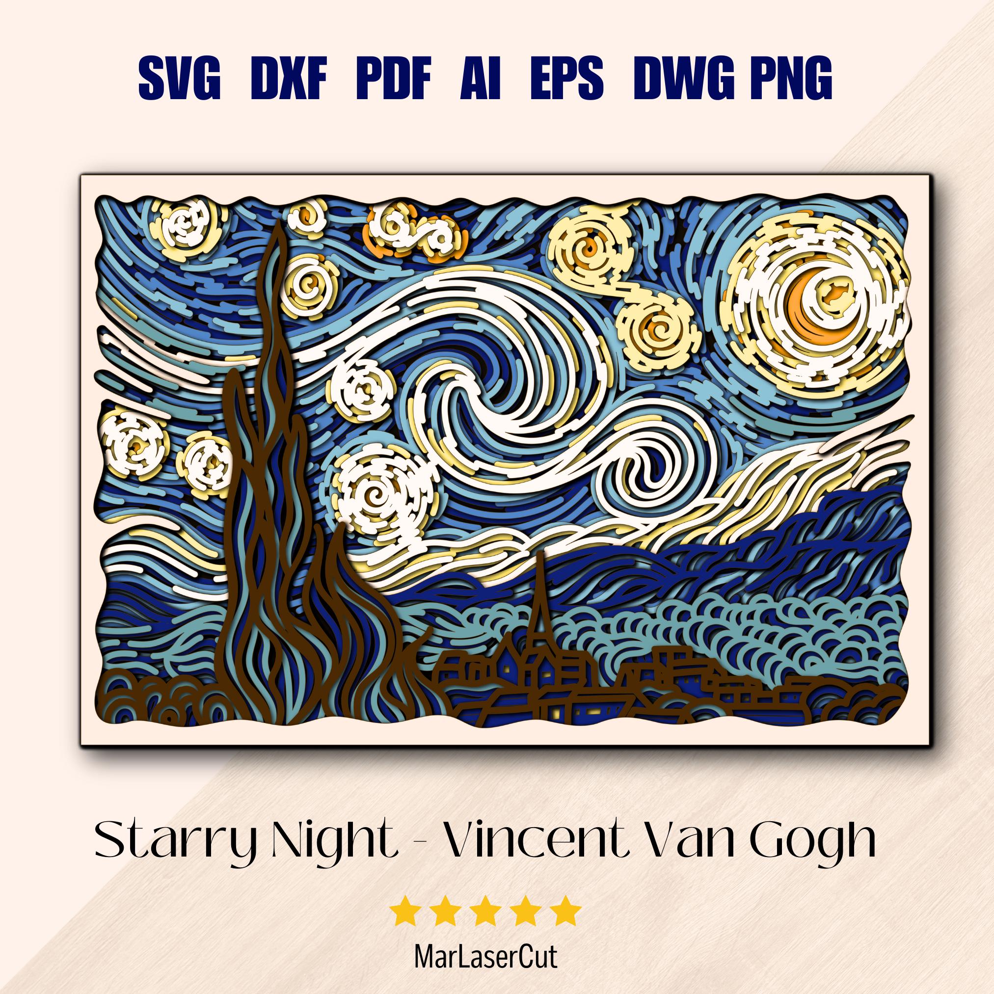 Starry Night Layered SVG: Van Gogh Laser Cut Mandala Art Digital