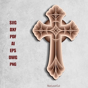 Kreuz Laser Cut-Datei 3D-Multilayer-Kreuz überlagert Sperrholz Dxf Dwg Religiöse Laser Cut-Vorlage SVG-Datei Sperrholz SVG-Karton