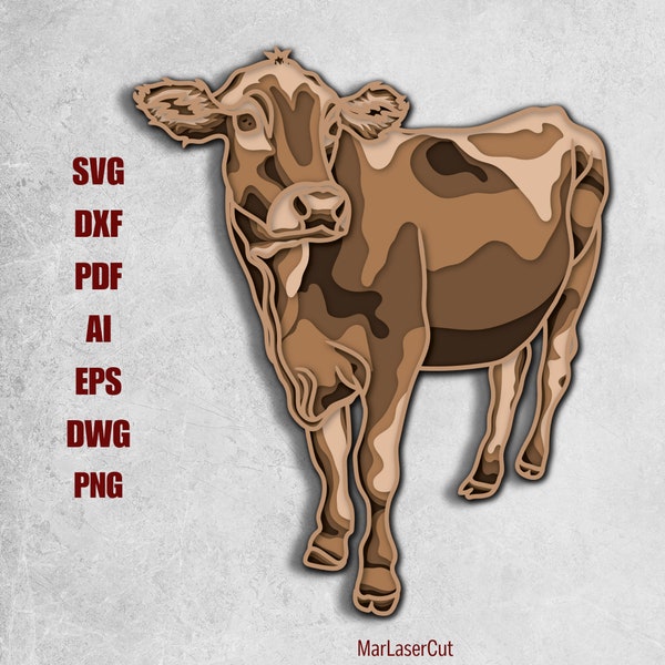 Multilayer Angus Cow Laser Cut File 3D Layered Cow Layered Dxf Dwg Plywood Cutting SVG File 3D Plywood Full Body Cow Template CNC router DXF