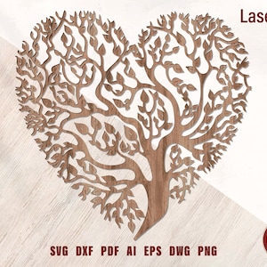 Albero della vita cuore Laser Cut File 3D cuore albero a strati Dxf Dwg compensato taglio SVG File 3D compensato cuore albero modello CNC router DXF