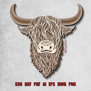 Multilayer Highland Cow Laser Cut File Highland Cow SVG Layered Svg Files Dxf  Lasercut Highland SVG File 3D Plywood Cow Cnc Router File DXF