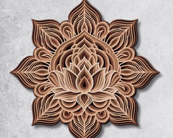 Multilayer Lotus Mandala Laser Cut File 3D Spiritual Mandala Layered Dxf Dwg Plywood Cutting SVG File 3D Mandala Template DXF Buddhism SVG
