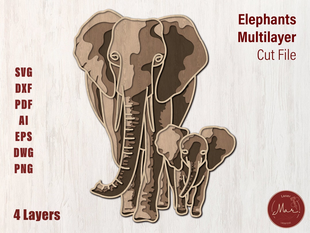 Multilayer Elephants Laser Cut File 3D Elephant Mandala Layered Dxf
