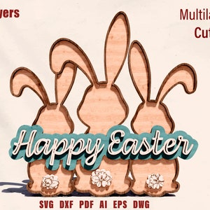 Osterhase Laser geschnitten 3D-Datei SVG Frohe Ostern Laser Cut Datei Sofortiger Download Ostern SVG Design Glowforge Osterkaninchen Cricut Ostern SVG