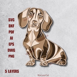 Meerlaagse teckel SVG gesneden bestand laserpapier snijden worst hond multiplex snijden muur kunst hond 3D gelaagd ontwerp lasergesneden