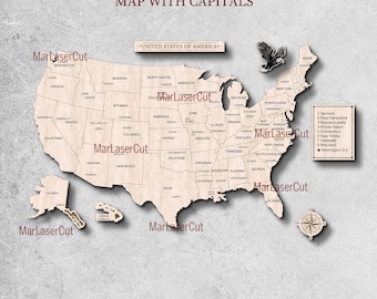 USA Map Laser Cut File 3D Wood United States Map SVG Dxf North America laser SVG File 3D Independence Laser 4th of July Layer File Laser Dxf