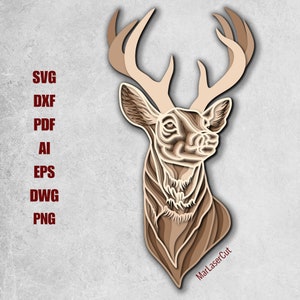 Multilayer Mountain Deer Laser Cut File Deer 3D Laser File SVG Layered SVG Layered Deer Laser Paper Cut Template Laser Plans Layered Laser