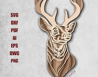 Multilayer Mountain Deer Laser Cut File Deer 3D Laser File SVG Layered SVG Layered Deer Laser Paper Cut Template Laser Plans Layered Laser