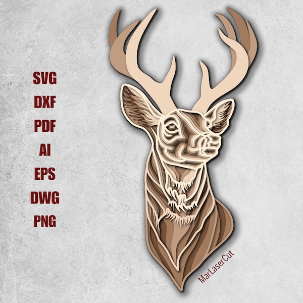 Multilayer Mountain Deer Laser Cut File Deer 3D Laser File SVG Layered SVG Layered Deer Laser Paper Cut Template Laser Plans Layered Laser